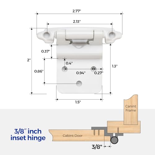 Ravinte 3/8" Inset White Cabinet Hinges 10 Pack (5 Pairs) - color: White