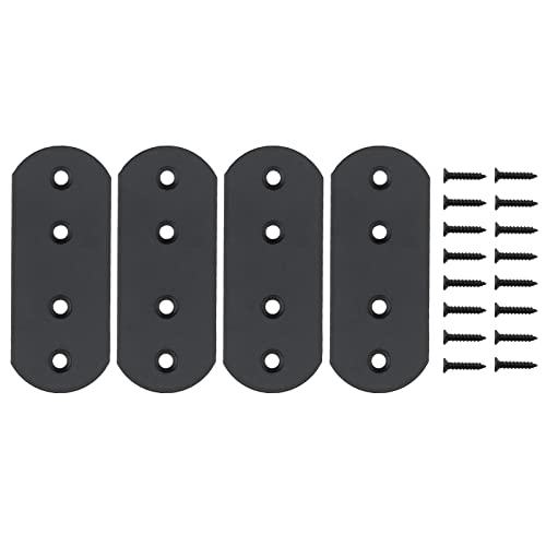 4 Pack Flat Mending Plate for Wood, ULIFESTAR Black Iron Flat Straight Brace Brackets Metal Repair Fixing Wood Brace Joining Plates Connector for Repairing Wooden Furniture with Mounting Screws - size: 3.7 x 1.5 x 0.12 inches