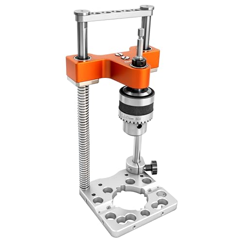SpeTool Portable Drill Guide with Liner Ball Bearings, 0.004" High Precision Drill Guide for Straight Holes, All-Aluminum Base, Spring-Assisted Portable Drill Press for Woodworking & DIY, S04003