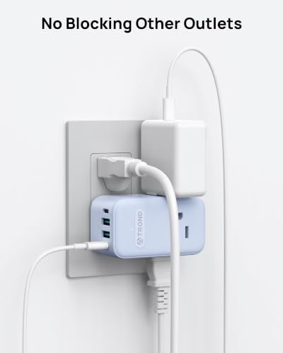 TROND Outlet Extender with 360 Rotating Plug, 3 Way Plug Adapter - color: Blue, size: 3 Prong-1 Pack