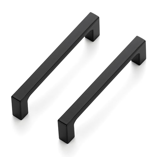 Ravinte Matte Black Square & Solid Cabinet Handles,4 Inch,30 Pack | Zinc Alloy, Flat Black Finish, Screws Included,Drawer Pulls, Cabinet Hardware for Kitchen & Drawer - size: 4 Inch Hole Center