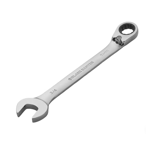 BLACK CANYON 3/4 Inch Ratchet Combination Wrench, 12-Point Box End & Hex Opening, Polished Steel Ratcheting Wrench with SAE & Metric Sizes - size: 3/4 Inch, style: Inch