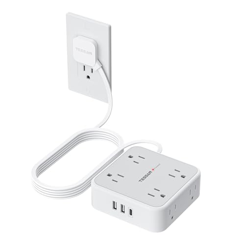 TESSAN Surge Protector Power Strip with 900J Surge Protection, 10 Ft, Grey - color: Grey with 1 USB C, size: 10 feet