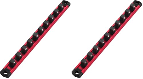 WORKPRO Magnetic Socket Organizer, Heavy Duty 1/2-Inch Drive Socket Rail (Pack of 2) - color: Red, size: 1/2" DR (Pack of 2)