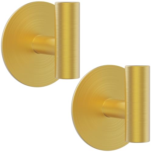 Bntuk Wall Towel Hooks, Adhesive Hooks for Coat Waterproof Shower Hooks - color: Gold, size: 2 Pack