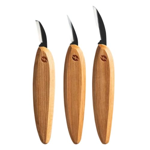 Flexcut Premium Series Wood Carving Tool Set, 3-Knife Starter Kit with Cutting, Detail, and Roughing Knives, Ergonomic Cherry Wood Handles, USA Made