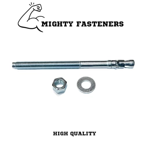 MIGHTY FASTENERS Zinc-Plated Steel Wedge Anchors, 1/2" X 7" - Heavy-Duty Mounting Bolts for Concrete - 50 Pack - size: 1/2" X 7"