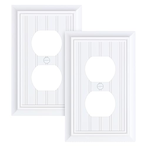 2-Pack Classic Beadboard Natural Bamboo Fiber Duplex Outlet Cover Plate, - color: Pure White, size: 1 Duplex 2PK