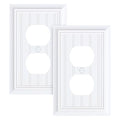 2-Pack Classic Beadboard Natural Bamboo Fiber Duplex Outlet Cover Plate, - color: Pure White, size: 1 Duplex 2PK