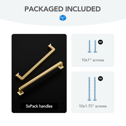 HOME EDIT Brushed Gold Cabinet Handles Zinc Pulls 7-1/2 Inch 5 Pack - color: Brushed Gold, size: 7-1/2 inches Hole Center