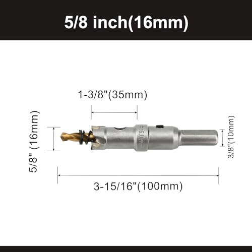 5/8''(16mm) TCT Hole Saw,Tungsten Carbide Hole Saw with Titanium-Plated Pilot Drill bit for Hard Metal,Alloy,Aluminum,Stainless Steel,Plastic,Iron - size: 5/8''(16mm) (1PCS)