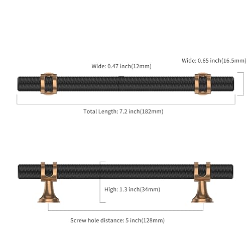 Asidrama 10 Pack 5 Inch(128mm) Knurled Matte Black and Champagne Bronze Kitchen Cabinet Handles, Cabinet Pulls Kitchen Cabinet Hardware Cupboard Handles Drawer Pulls - color: Black-Champagne Bronze, size: 5" Hole Center, style: 10 Pack