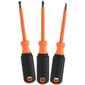 Klein Tools 85073INS Insulated Screwdriver Set, Made in USA, features 1000V Phillips, Slotted and Square Tips, Cushion Grip Handles, 3-Piece - style: Insulated Set