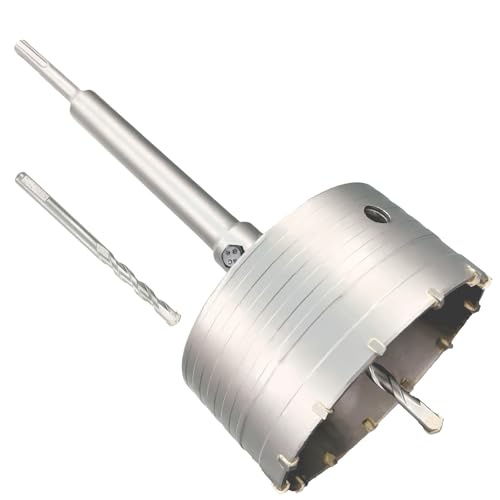 4-1/2" Concrete Hole Saw, 115mm Tungsten Steel Core Bit for Cinder Block, Brick, Rock, Plank Walls for Pipes or mini Split Lines, with SDS Plus Shank and 2 Center Positioning Drill Bits. - size: 4-1/2"