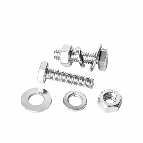 (10sets) 1/4-20x1 Hex Head Screw Bolt,Lock Nuts,Flat & Lock Washers Kits,304 Stainless Steel 18-8 Hex Screws Nuts and Bolts Assortment Kit, Fully Threaded - size: 1/4-20x1