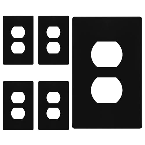 ENERLITES 5 Pack Screwless Duplex Outlet Covers Wall Plate, 1-Gang, Black - color: Black, size: Screwless