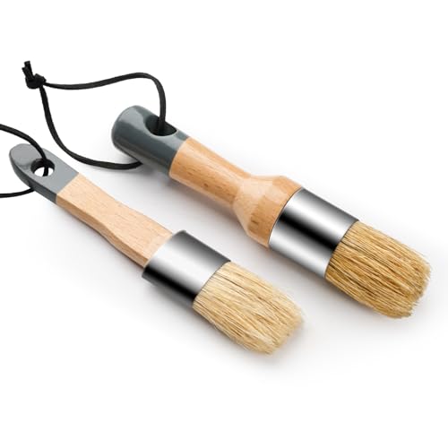 Chalk Paint Brush, 2 Pack Wax Brushes with Natural Bristle - size: Small Round, 2 Pack