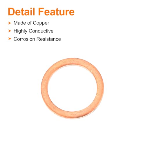 MECCANIXITY 52 Pcs Flat Copper Washers, 12x16x1.5mm Copper Upgraded Flat Metric Sealing Crush Ring Washers for Hydraulic Fittings Screw Bolt Nut Electronic Repair - size: 12x16x1.5mm
