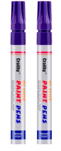 Purple Paint Markers, 2 Pack Oil-Based Waterproof Quick Dry Permanent Paint Pen Set for Rocks Painting, Wood, Fabric, Plastic, Canvas, Glass, Mugs, Metal, Tire, Stone, DIY Craft - color: Purple