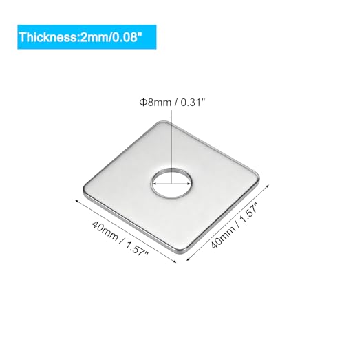 uxcell Square Washer, 25Pcs M8x40x40x2mm 304 Stainless Steel Square Plate Washers Flat Pad Spacer Gasket for Hardware Fastener - size: M8x40x40x2mm