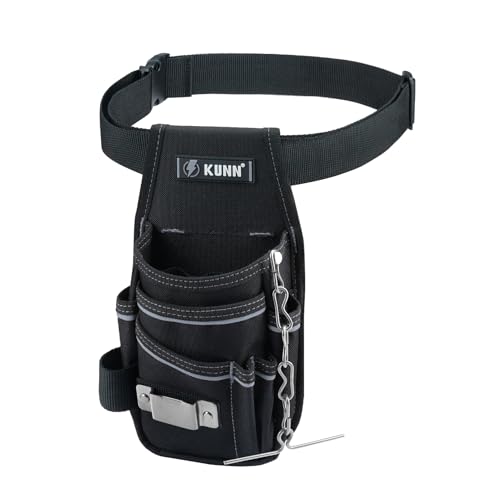 KUNN Electrician Tool Pouch with Belt Clip - 7-Pocket Lightweight Small Tool Belt Pouches for Carpenters, Technicians, HVAC - Heavy Duty Multi-Pocket Organizer for Construction, Maintenance, DIY Tools - color: Gray