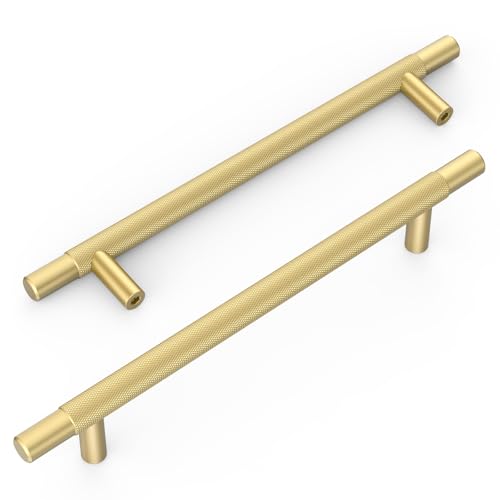 Amerdeco 10 Pack Brushed Gold Knurled Cabinet Pulls 6.3 Inch Hole Centers Kitchen Cabinet Handles Hardware Kitchen Handles for Cabinets Handles IH0006 - color: Brushed Gold, size: 6.3"/160MM Hole Center