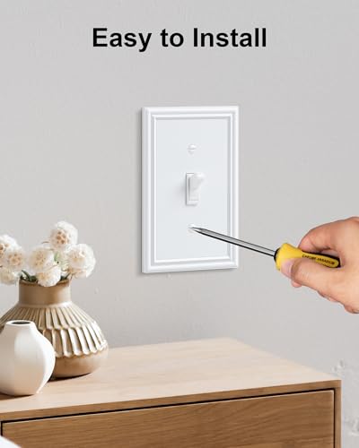6-Pack Zinc Alloy Single Toggle Light Switch Cover Plate, Solid Wall Plate - color: Pure White, size: 1 Toggle 6PK