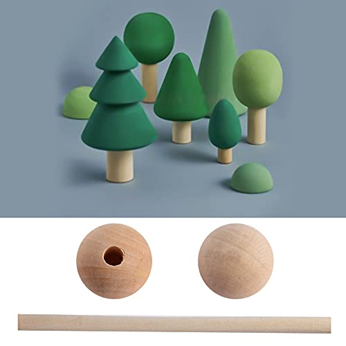 25PCS Wooden Dowel Rods and 25PCS Dowel Caps, 1/4" Diameter x 12" Length Cake Dowel Rods Wooden Lollipops and 1" Diameter with 1/4" Hole Wood Dowel Caps for Crafts and DIYers,Set of 50