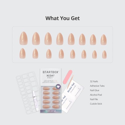 BTArtbox Press On Nails, Glow Mates, Short Almond, Nude Sparkly, 32Ct - color: A1-Glow Mates