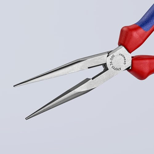 KNIPEX Tools - Long Nose Pliers With Cutter, Multi-Component (2612200), Multi-Colour, 8 inches