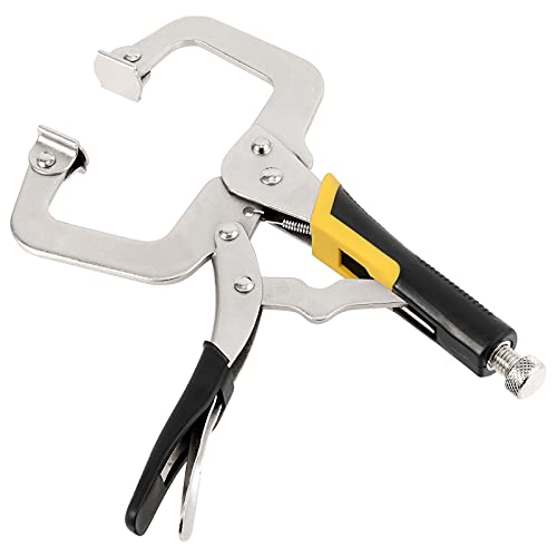 SEUNMUK 4 PCS 11 Inch C Clamp Locking Pliers with Swivel Pads, Heavy Duty Welding Clamps, Locking Clamp Pliers for Woodworking, Gripping and Welding, rubber handle protect - size: 4 PCS 11 Inch