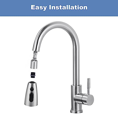 WOWOW Kitchen Faucet Head Replacement Brushed Nickel, 3 Function Pull Out Spray Nozzle with 9 Adapters for Kitchen Sink Faucet，American Standard for Moen Kohler Delta Faucets G1/2 Male Connector - color: Brushed Nickel
