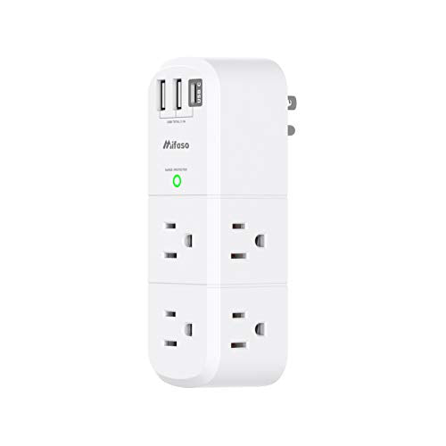 Outlet Extender with Rotating Plug, Surge Protector 6 AC Multi Plug Outlets - color: White, size: 2A1C, 1 Pack