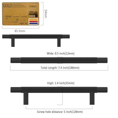 Amerdeco 10 Pack Matte Black Knurled Cabinet Pulls 5 Inch Hole Centers Kitchen Cabinet Solid Handles Hardware Kitchen Handles for Cabinets Handles IH0006 - color: Matte Black, size: 5"/128MM Hole Center