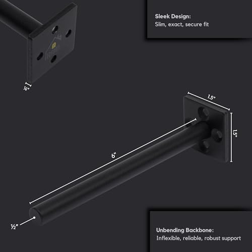 Rose's Rustics Heavy Duty Floating Shelf Bracket 6 Inch Rod (6 Pcs) Solid Steel Hidden Shelf Brackets for Floating Wood Shelves - Blind Shelf Support - Mounting Hardware Included - 1.5 Inch - style: 6 Pcs - Includes mounts