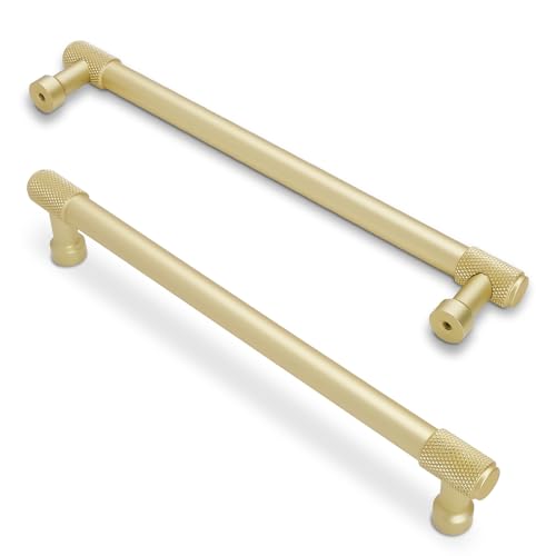 10 Pack 7Inch(177mm) Brushed Brass Kitchen Cabinet Handles Knurled Cabinet Pulls Gold Drawer Pulls Cabinet Hardware Kitchen Handles Drawer Pulls Dresser Handles - color: Brushed Brass, size: 7" Hole Center