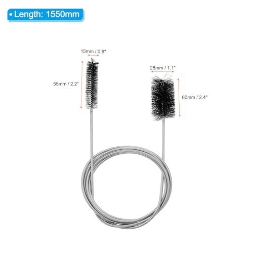PATIKIL 61inch Flexible Drain Brush, Long Nylon Cleaner Brush Double Bristle Ended Spring Straw Cleaning Tool for Curved Pipe Slim Holes Fish Tank, Black - color: Black, size: 61inch