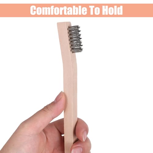 24PCS Stainless Steel Wire Scratch Brushes, Beech Wood Handle, Heavy Duty Cleaning Tools, Rust Removal Brushes, Multi-Purpose Industrial Brushes