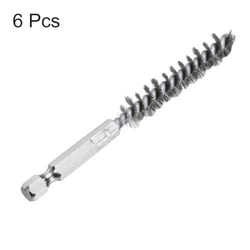 HARFINGTON 6Pcs Stainless Steel Bore Brush 10mm Dia 4" Long Cleaning Twisted Wire Brush with Handle 1/4" Hex Shank for Tubes, Ports, Bearings - size: 10mm