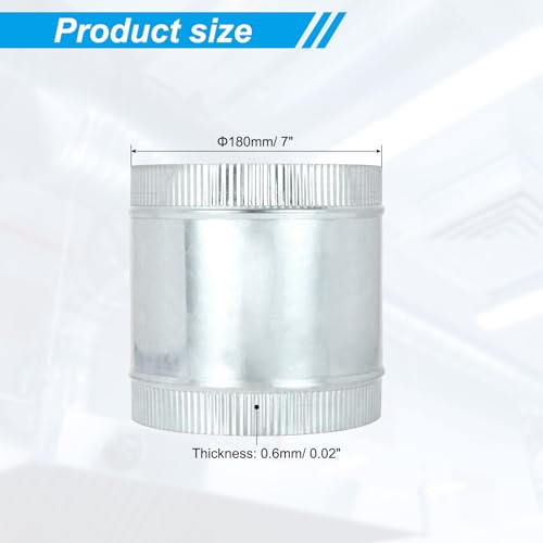 PATIKIL 7 Inch Duct Connector Coupling, Galvanized Steel Straight Dryer Vent Coupler Flexible Ducting Collar Connector Round Crimped Ventilation Duct Extension for HVAC System Pipe - size: 7 Inch