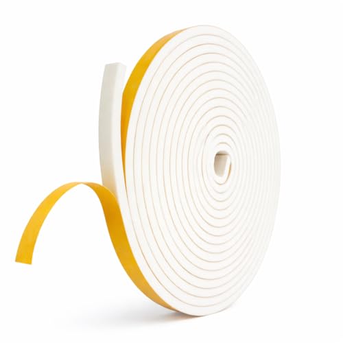 Weather Stripping Foam Tape, 17 Ft Door Seal Strip, EVA Material, High Density 1/4" Thick, No Residue Adhesive, Weatherproof Door Seal Strip for Sliding Door, Windows, White (3/8" Wide) - size: 3/8" Wide