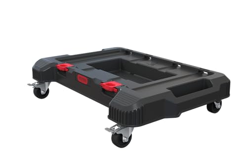 Keter Stack-n-Roll Dolly – Heavy-Duty Rolling Base Cart with Locking Wheels | Modular Mobile Workstation & Tool Storage Platform | Durable, Easy-Glide Design for Garage, Jobsite & Workshop - color: Black/Red, size: Dolly