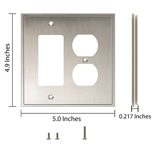 Henne Bery Soft Modern Decorative Wall Plate Switch Plate Outlet Cover (Decorator/Duplex, Satin Nickel) - style: Decorator/Duplex