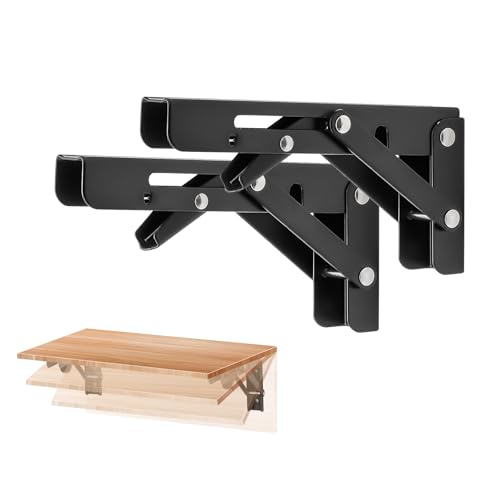 Ravinte Matte Black Folding Shelf Brackets, 6 Inch, 2 Pack - size: 6 Inch