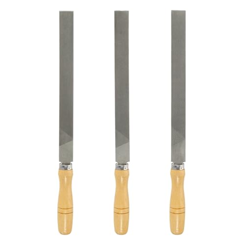 HARFINGTON 3pcs Flat Cut File 10" Double Cut Teeth High Carbon Steel Hand Rasp File with Wood Handle for Metal Wood Deburring Removing - size: 10"