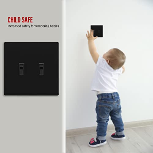 ENERLITES Screwless Double Toggle Light Switch Wall Plate Cover, Black - color: Black, size: Screwless