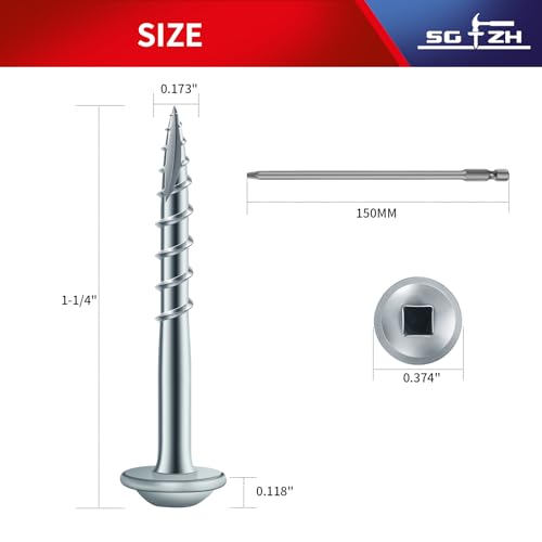 Pocket Hole Screws #8 x 1-1/4" (360Pcs) 2lb. Carbon Steel, Zinc Plated, Washer Head, Coarse Thread, Square Drive,150MM Drive Bit Included - color: Zinc Plated, size: #8 x 1-1/4"
