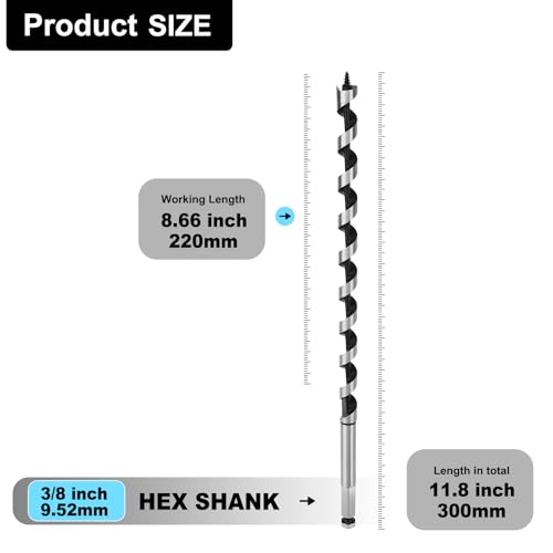 1/2" X 11.8" Auger Bit for Wood, 13x300mm Hex Long Auger Drill Bit - size: 1/2" (13mm)diameter, style: 11.8 inch / 300mm Length