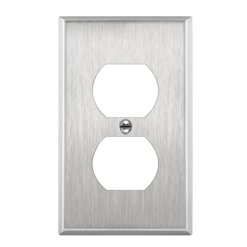 ENERLITES Duplex Receptacle Outlet Metal Wall Plate, 1-Gang, Silver - color: Stainless Steel, size: Standard Size