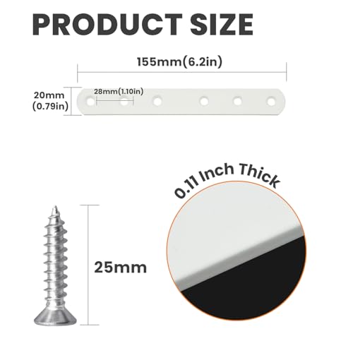 Alise Flat Bracket,6-1/5in White Mending Plate Flat Brace for Wood Shelves - color: White, size: 6-1/5 Inch